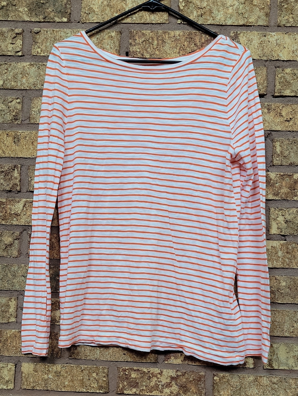GAP White & Orange Striped Long-Sleeve Boatneck Top Size M Cotton Modal Stretch